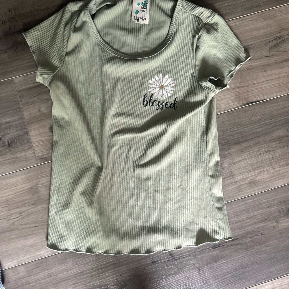 Lily Bleu Green Ribbed Kids Top